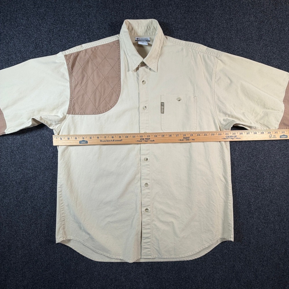 Columbia Mens Shooting Shirt Beige Tan Quilted Shoulder Patch Cotton Size L - Picture 4 of 13